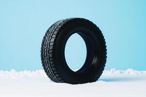 Tire stands alone against a pastel background with snow-like texture highlighting its design and quality photo