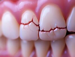 Examination of cracked teeth revealing dental issues and potential health concerns in a close-up view photo