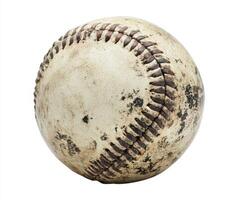 Worn baseball resting under sunlight, showcasing weathered texture and well-used stitching details photo