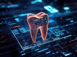 Digital representation of a tooth model showcasing technology and healthcare advancements in dentistry photo