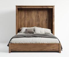 Modern wooden wall bed design for space-saving bedroom solutions photo