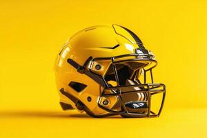 Bright yellow football helmet displayed on a vibrant yellow background showcasing sporty aesthetics and design photo