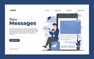 Landing page template showcasing communication concepts with a focus on sending and receiving new messages vector