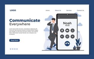 Landing page template for communication concepts focusing on calling and seamless voice interactions vector