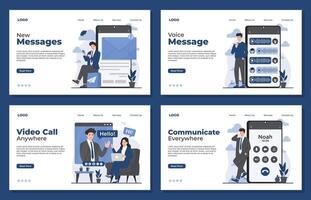 Landing page template showcasing communication concepts, including voice mail, calls, and messaging vector
