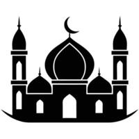 A stylized, black silhouette of a mosque, enclosed within a circular frame. vector