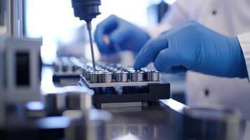 A set of calibrated weights and gauges laid out on a clean inspection table while a quality control engineer carefully assesses packaging for compliance with specifications photo