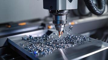 A detailed view of a worker operating a CNC machine with sharp focus on the control panel and the machines moving parts emphasizing advanced manufacturing technology supporting domesti photo