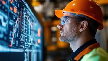A closeup of a workers eye focused on a screen displaying a complex algorithm symbolizing the analytical skills required to harness machine learning for predictive maintenance photo
