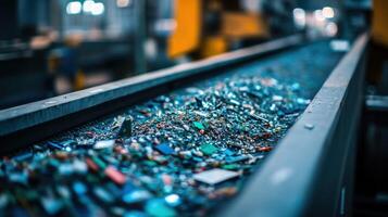 A highresolution image showing small electronic components being separated on a conveyor system illustrating the meticulous recycling processes used in reducing electronic waste photo