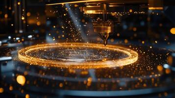 A detailed focus on a highprecision 3D printer in action with layers of a bespoke product being built up highlighting the technology used for producing tailored items on demand photo