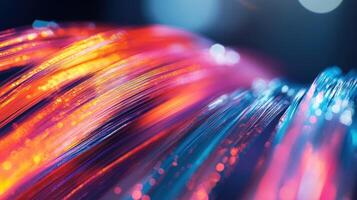 A macro view of the filament feeding mechanism of a 3D printer highlighting the vibrant colors and textures of the materials with soft illumination that brings out the mechanical photo