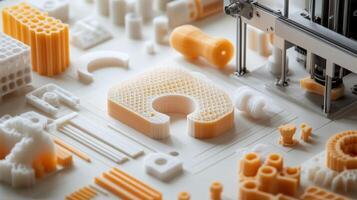 A closeup of a 3D printer extruding layers of filament capturing the intricate details of a customdesigned object as it builds up surrounded by tools and materials ready for customization photo