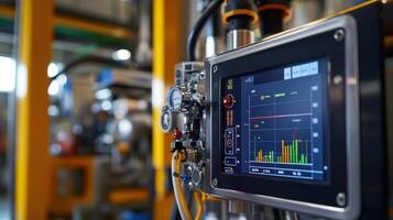 A close view of a digital monitoring display on a machine showcasing realtime data on operational parameters temperatures and performance indicators photo