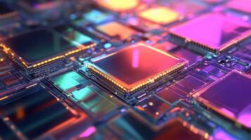 A macro shot of an array of circuit boards and processors within a smart manufacturing machine demonstrating the backbone of AI technology enabling intelligent decisionmaking and proces photo