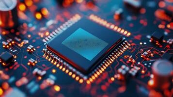 A closeup of an embedded microchip within a manufacturing component revealing the small technology that facilitates precise tracking photo