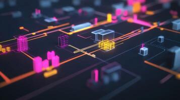 An infographicstyle map displaying microfactories in various colors with arrows pointing towards local markets visually narrating the flow of goods from production to consumers photo