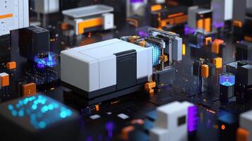 An image of a microfactorys compact injection molding machine surrounded by an array of readytouse molds showcasing the efficiency of smallbatch production techniques photo