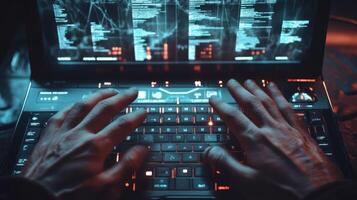 A pair of hands poised over a keyboard navigating a digital learning platform with tutorials and progress tracking charts visible on the screen photo