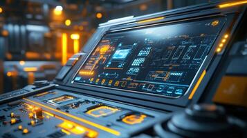 A microfactory control panel b with touchscreens and buttons allowing operators to toggle between different robotic functions effortlessly photo