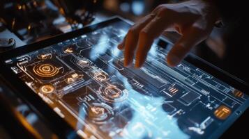 A closeup of a touchscreen showing an engaging simulation exercise relating to machinery operation reflecting the focus of a worker on improving their skills in a handson environment photo
