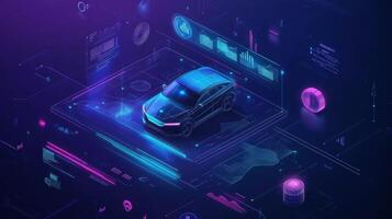 A futuristic carbon footprint tracking interface showcasing a digital assistant that provides insights and actionable recommendations alongside animated graphs displaying carbon reductio photo