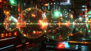 An image capturing the detailed surfaces of multiple connected nodes showing their scalability with various sizes and placement options in a vibrant industrial location photo