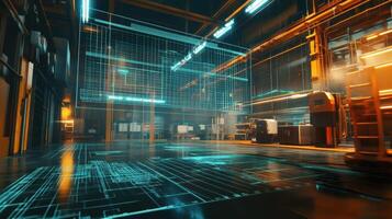 A snapshot from the engineers perspective reveals augmented overlays of production schedules and workflow diagrams blending seamlessly with the physical environment for optimal efficiency photo