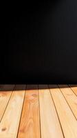 Wooden floor contrasts with dark wall, highlighting minimalistic design in interior space during daylight photo