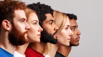 Diversity in profile views illustrating different ethnicities and features in a modern composition photo