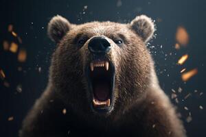 Deep growls of a roaring bear showcasing raw power and determination in a dramatic setting photo