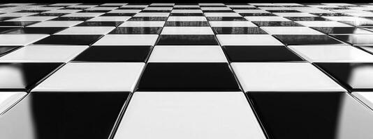 Glossy black and white chessboard pattern with soft reflections photo