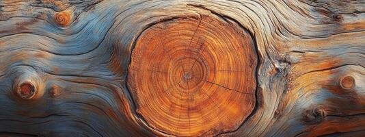a close up of a tree trunk with a circular pattern photo