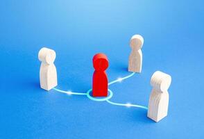 A person mediator makes contact between people. Mediation. Doing business through an experienced negotiator. Settlement of disputes through an authoritative and impartial arbitrator. Broker. photo