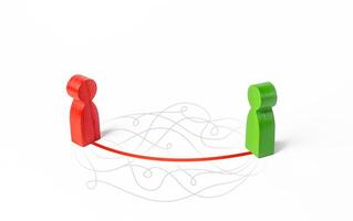 Two people contact in shortest possible way. Communication skills, ask directly, omit formalities. Manipulation and influence. Achieves respect and understanding. Confidence and charisma. photo