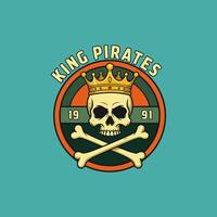 A regal skull, crowned and crossed with bones, takes center stage in this vintage-style emblem. Bold colors and retro design create a powerful, memorable image. vector