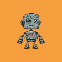 Meet this adorable retro robot Its charming design features circuit details and a sweet red heart. A friendly, heartwarming illustration. vector
