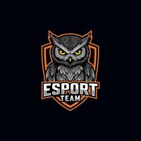 A fierce gray owl stares intently from within an orange shield, representing an esports team with powerful imagery and a determined spirit. The design is bold and impactful. vector