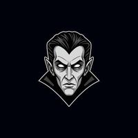 A striking portrait of a vampire, his piercing gaze and serious expression create a dark and dramatic mood. The monochrome palette enhances the gothic feel. vector