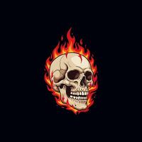 A vintage-style skull engulfed in vibrant flames, creating a bold and dramatic image. The skull's detail is striking against the fiery backdrop, evoking a powerful mood. vector