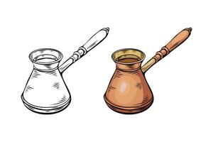 Engraving, coffee turk, illustration in color and line sketch vector
