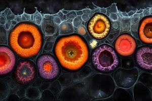 Microscopic Cellular Structure Featuring Vibrant Cross-Sections of Plant Cells photo