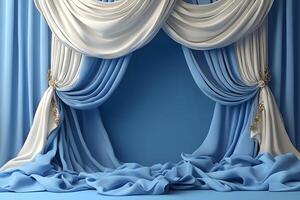 Elegant Draped Curtains on Blue Backdrop for Theatrical and Interior Design photo