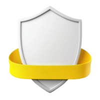 3d icon White shield wrapped with yellow ribbon, digital providing blank space against isolated on a transparent background png