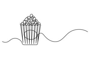 Continuous one line drawing of a crunchy popcorn snack vector