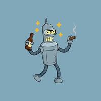 A fun illustration of Bender, the robot from Futurama, casually enjoying a beer and cigar. He's depicted in a playful, cartoon style, exuding a relaxed and mischievous vibe. vector
