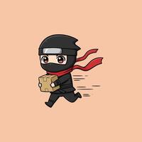 A cute ninja dashes across the scene, carrying a package. His red scarf trails behind, adding to the speed and action of this adorable, dynamic illustration. vector