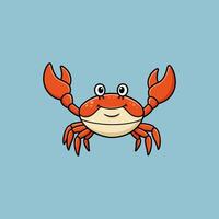 A friendly, orange cartoon crab smiles cheerfully against a soft blue background. Its simple design and bright colors create a happy, playful mood. vector