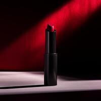 A red lipstick is on a table photo