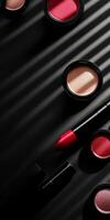 A collection of makeup products including lipsticks, eyeshadows photo
